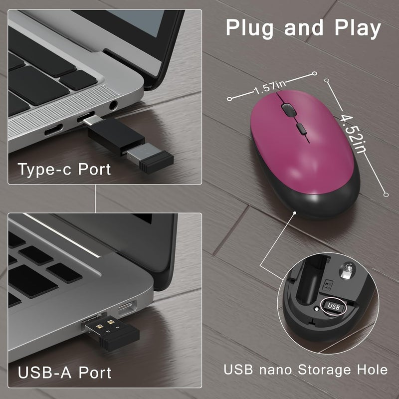 MPTOG Colorful Wireless Computer Keyboard and Mouse Combo with Round Typewriter Keycaps, Retro Design, Power Switch, Ergonomic Design, 2.4GHz Wireless for Windows, Mac, PC（Black-Claret） - Image 5